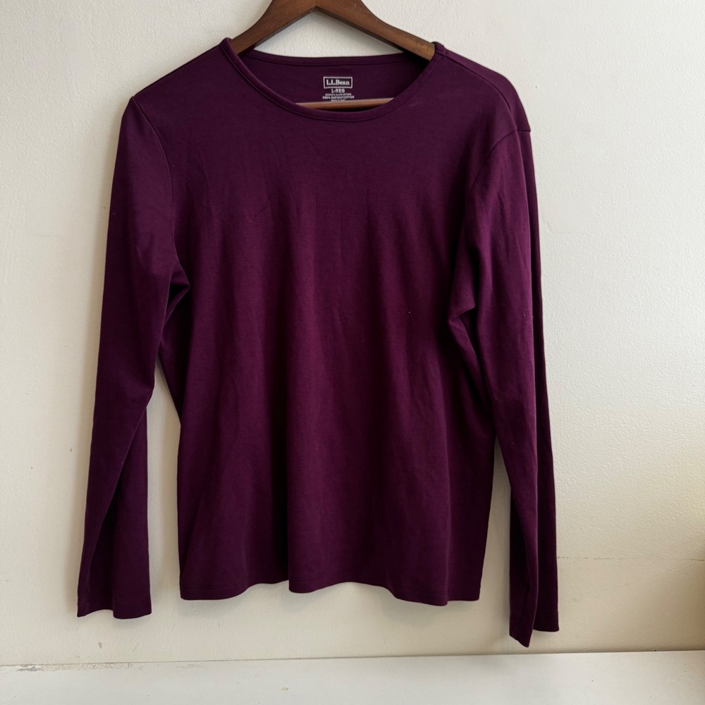 L.L.Bean Women's Plum Purple Long Sleeve Tee L 100% Cotton Layers Winter Fall